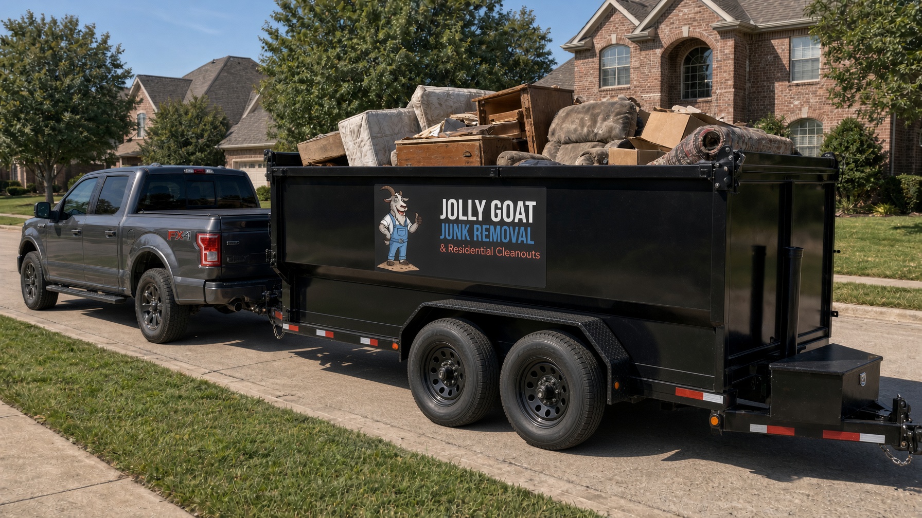 Loaded dump trailer at the curb